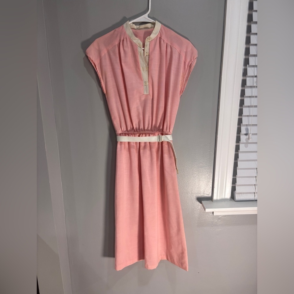 Vintage 80s cottagecore prairie dress pink and white midi dress size 11